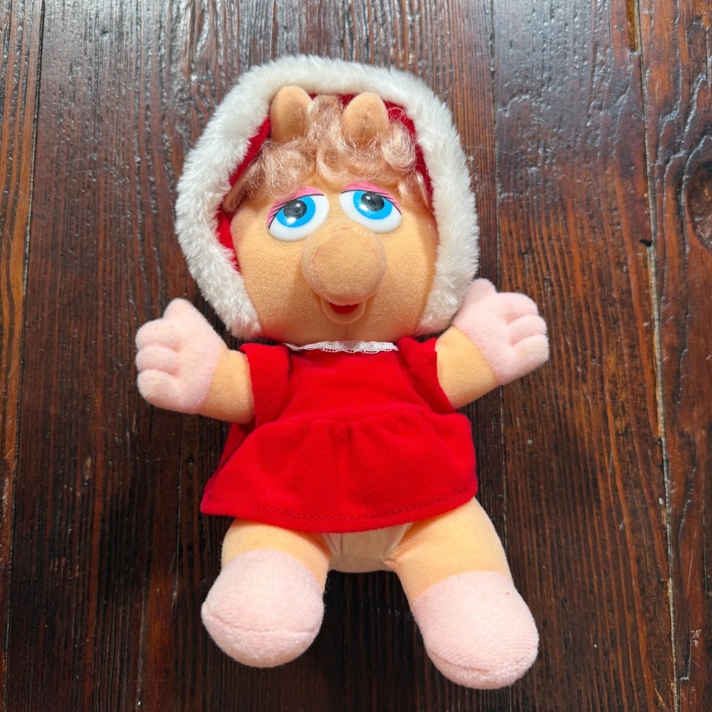 VTG 1987 Baby Miss Piggy Muppets Christmas Plush‎ Stuffed Animal 8" Jim Henson